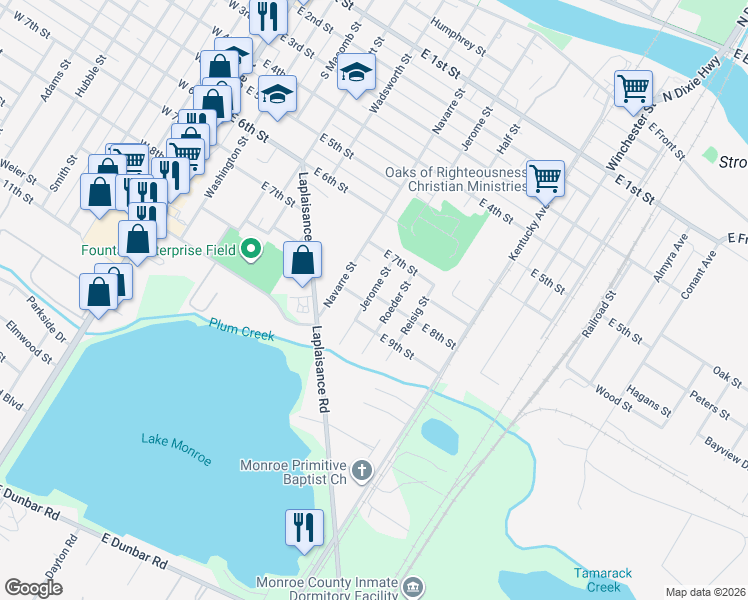 map of restaurants, bars, coffee shops, grocery stores, and more near 809 Jerome Street in Monroe