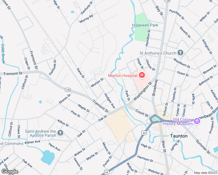 map of restaurants, bars, coffee shops, grocery stores, and more near 12 Chandler Avenue in Taunton