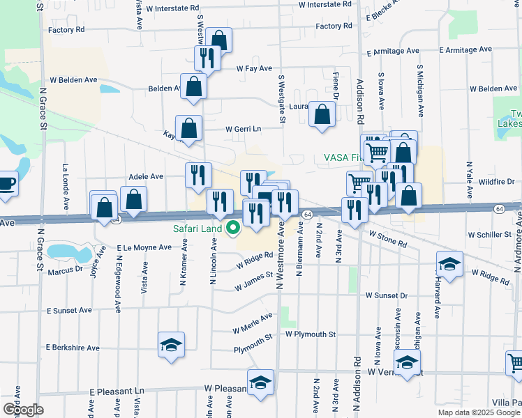 map of restaurants, bars, coffee shops, grocery stores, and more near 3256 West North Avenue in Addison