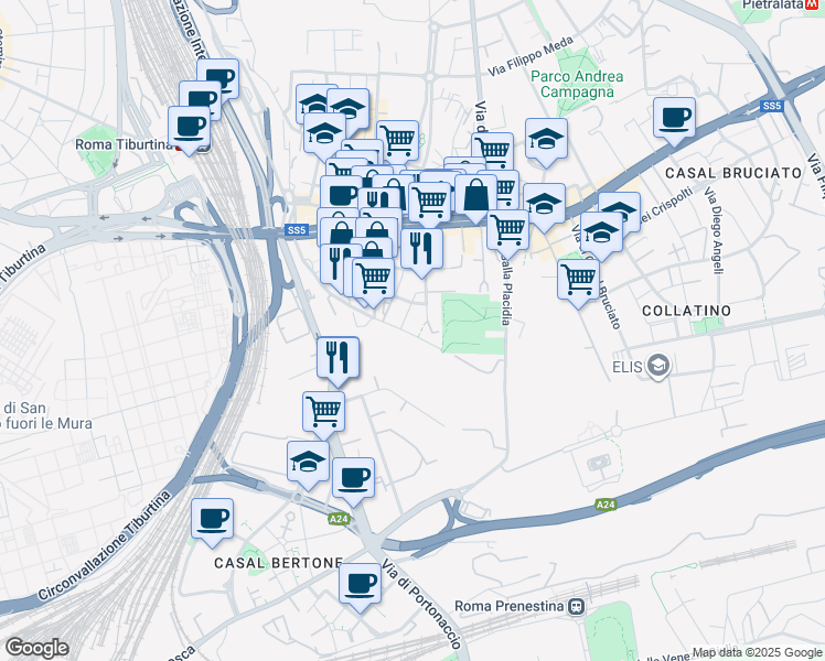 map of restaurants, bars, coffee shops, grocery stores, and more near 110 Via Pietro Ottoboni in Roma