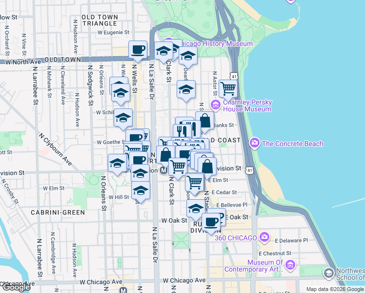 map of restaurants, bars, coffee shops, grocery stores, and more near in Chicago