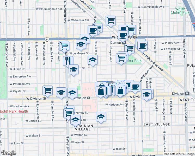map of restaurants, bars, coffee shops, grocery stores, and more near in Chicago