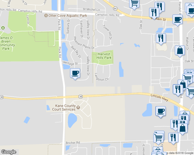 map of restaurants, bars, coffee shops, grocery stores, and more near 3007 Langston Circle in Saint Charles
