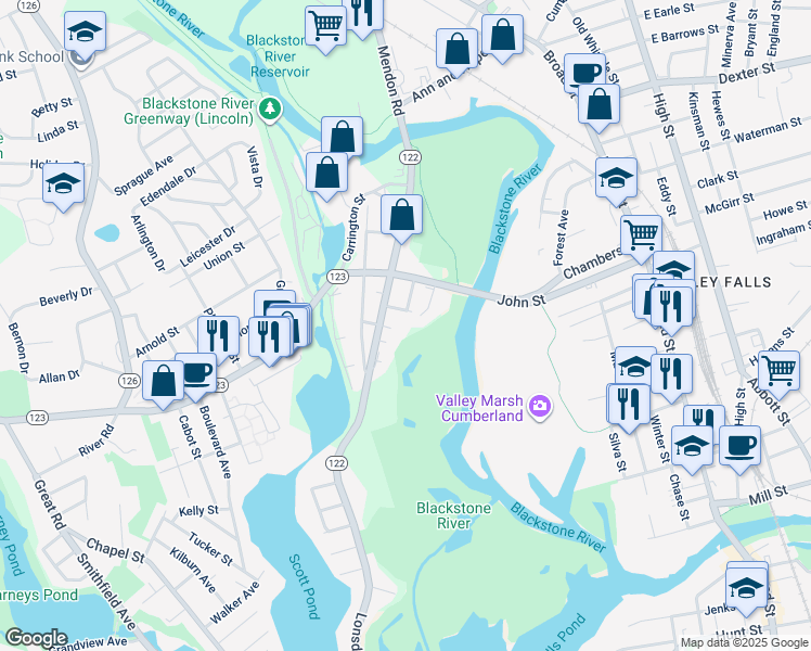 map of restaurants, bars, coffee shops, grocery stores, and more near 1 Grant Court in Lincoln