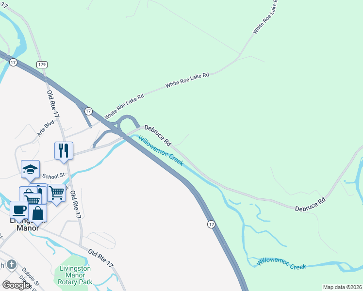 map of restaurants, bars, coffee shops, grocery stores, and more near 18 John Gray Road in Livingston Manor