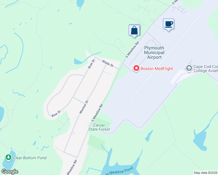 map of restaurants, bars, coffee shops, grocery stores, and more near 146 South Meadow Road in Carver