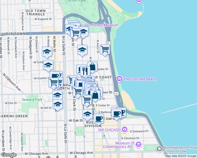 map of restaurants, bars, coffee shops, grocery stores, and more near in Chicago