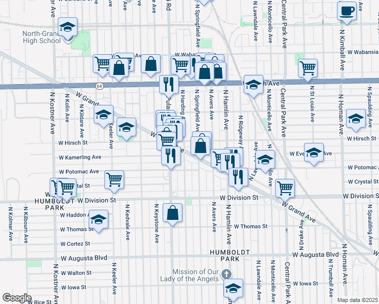 map of restaurants, bars, coffee shops, grocery stores, and more near in Chicago