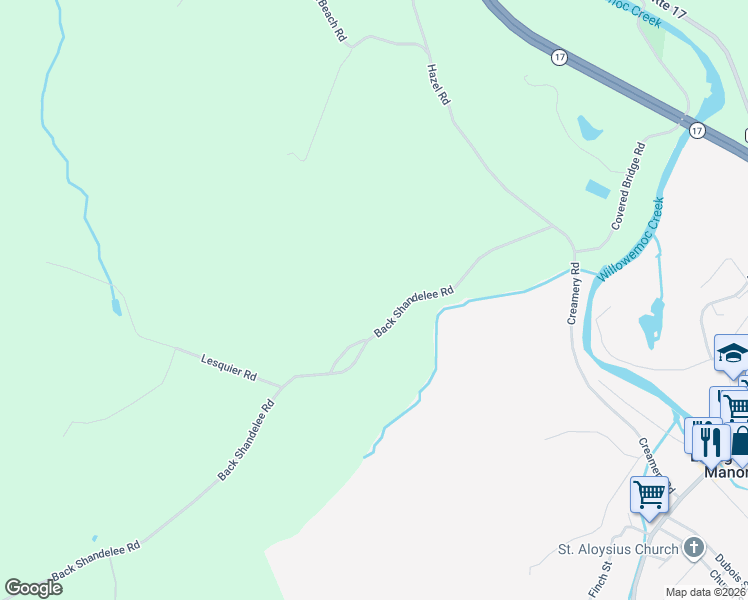 map of restaurants, bars, coffee shops, grocery stores, and more near 395 Back Shandelee Road in Livingston Manor