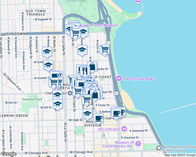 map of restaurants, bars, coffee shops, grocery stores, and more near in Chicago