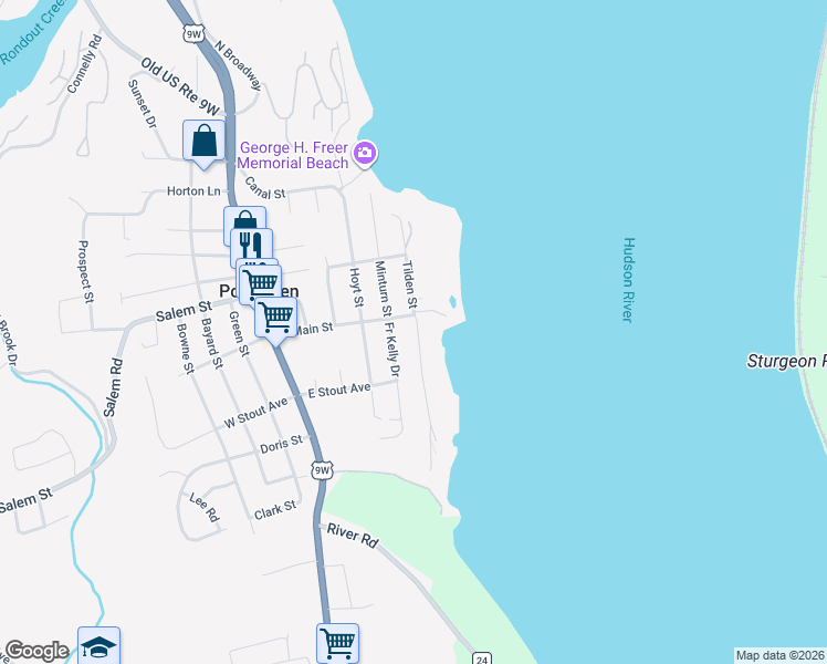 map of restaurants, bars, coffee shops, grocery stores, and more near 202 Tilden Street in Port Ewen