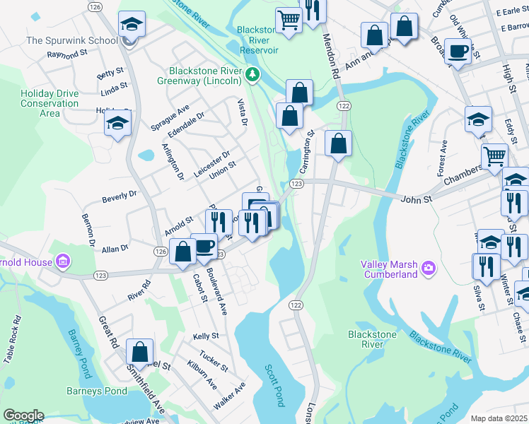 map of restaurants, bars, coffee shops, grocery stores, and more near 145 Front Street in Lincoln