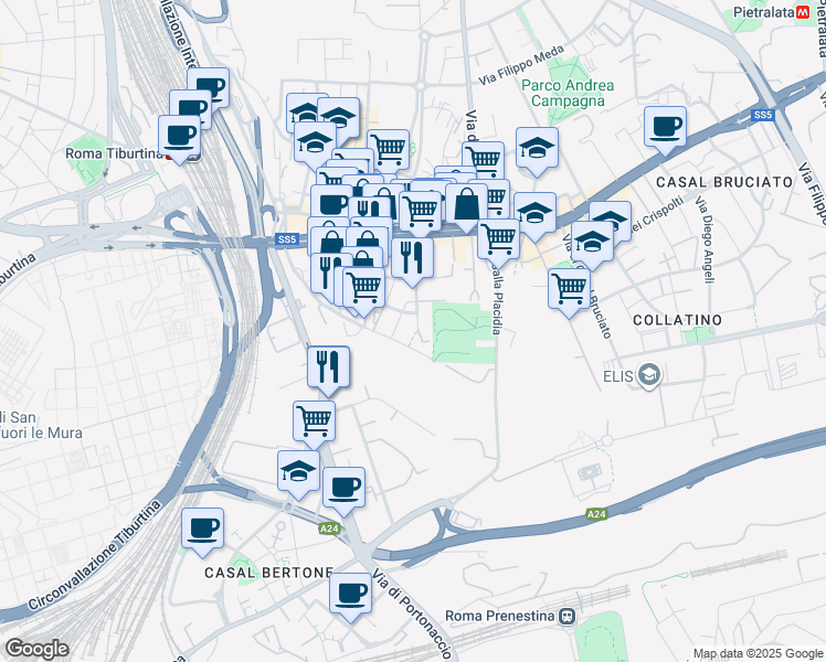map of restaurants, bars, coffee shops, grocery stores, and more near 110 Via Pietro Ottoboni in Roma