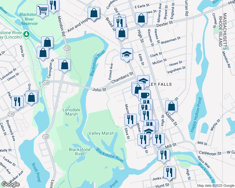 map of restaurants, bars, coffee shops, grocery stores, and more near 26 Geldard Street in Cumberland