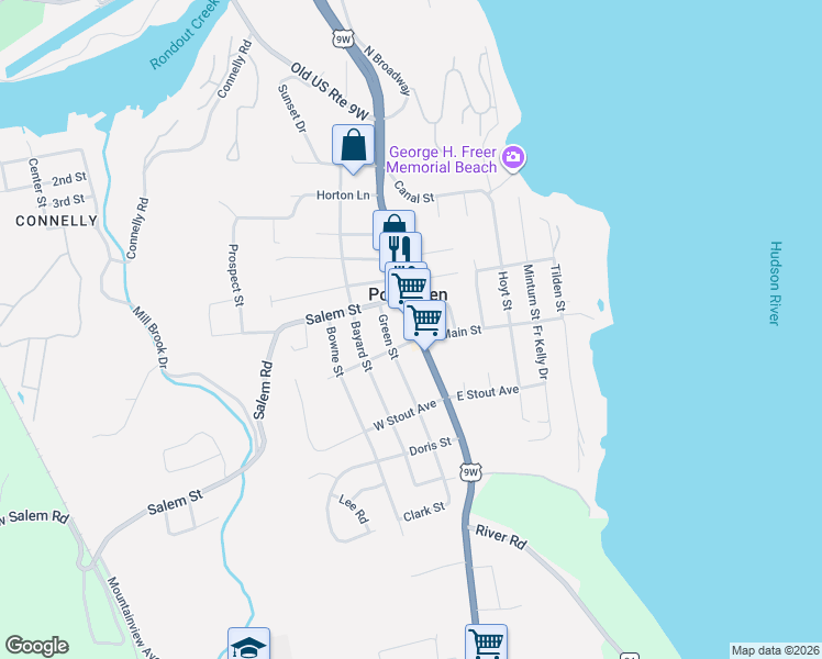 map of restaurants, bars, coffee shops, grocery stores, and more near 152 West Main Street in Port Ewen
