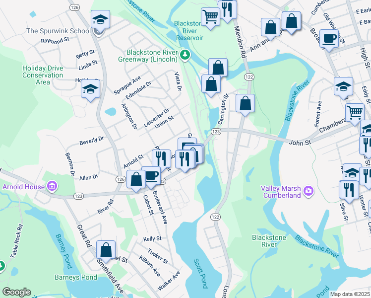 map of restaurants, bars, coffee shops, grocery stores, and more near 145 Front Street in Lincoln