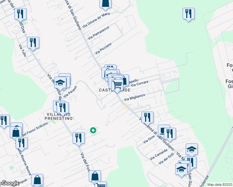 map of restaurants, bars, coffee shops, grocery stores, and more near 272 Via Massa di San Giuliano in Città metropolitana di Roma Capitale