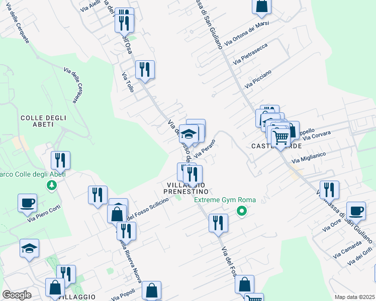 map of restaurants, bars, coffee shops, grocery stores, and more near 432-436 Via Fosso dell'Osa in Roma
