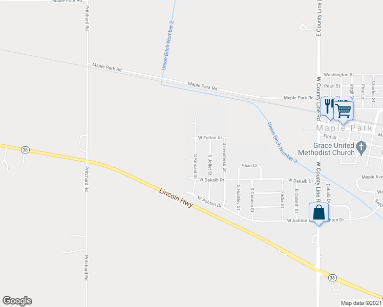 map of restaurants, bars, coffee shops, grocery stores, and more near 413 South Kincaid Street in Maple Park