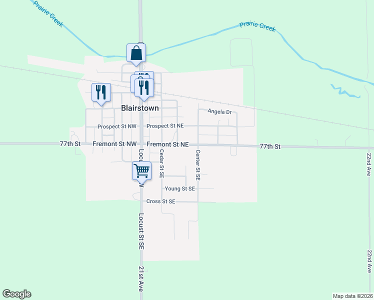 map of restaurants, bars, coffee shops, grocery stores, and more near 304 Fremont Street Northeast in Blairstown