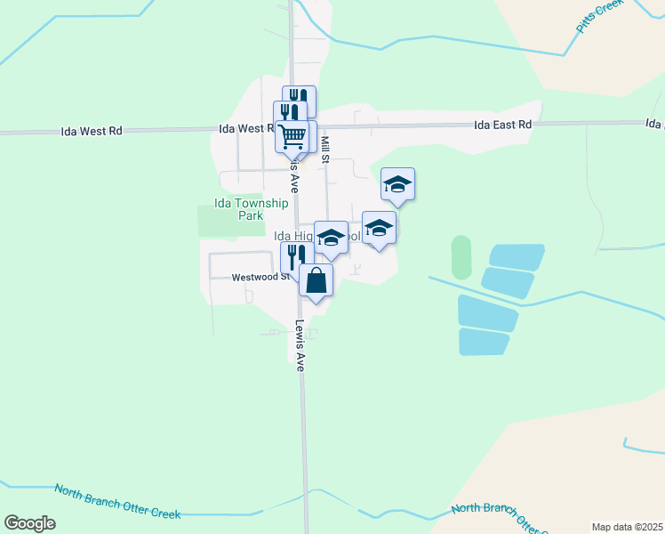 map of restaurants, bars, coffee shops, grocery stores, and more near 3143 Prairie Street in Ida