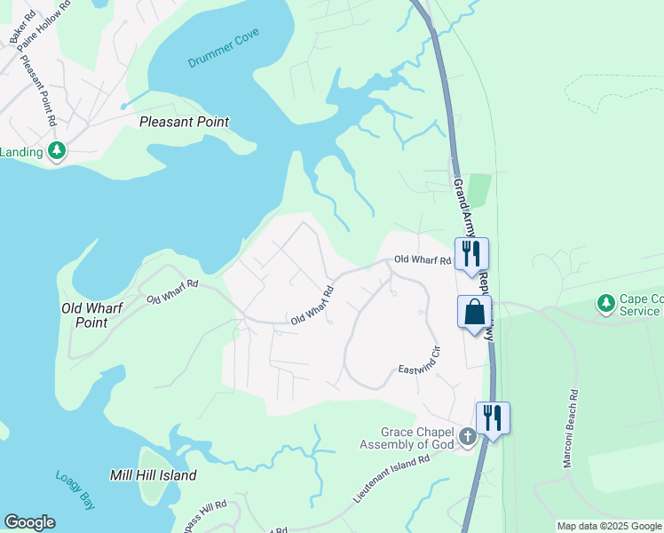 map of restaurants, bars, coffee shops, grocery stores, and more near 20 Barker Street in Wellfleet