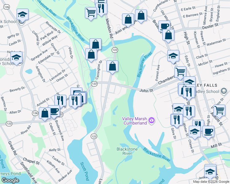 map of restaurants, bars, coffee shops, grocery stores, and more near 1 Grant Court in Lincoln