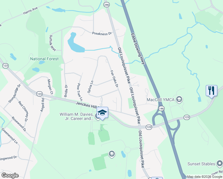 map of restaurants, bars, coffee shops, grocery stores, and more near 6 Sylvia Lane in Lincoln