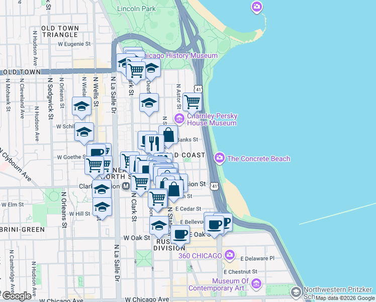 map of restaurants, bars, coffee shops, grocery stores, and more near in Chicago