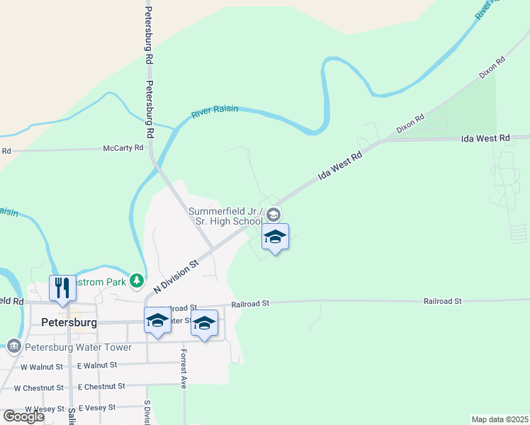 map of restaurants, bars, coffee shops, grocery stores, and more near 17555 Ida West Road in Petersburg