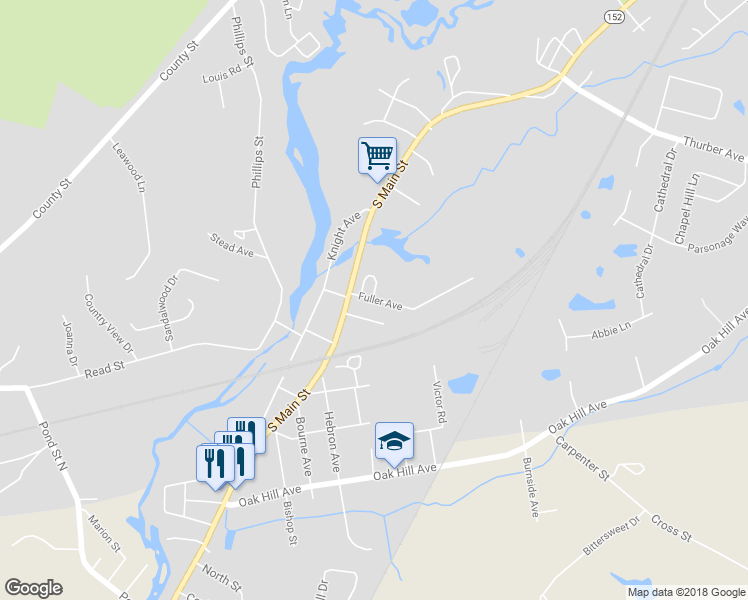 map of restaurants, bars, coffee shops, grocery stores, and more near 24 Fuller Avenue in Attleboro