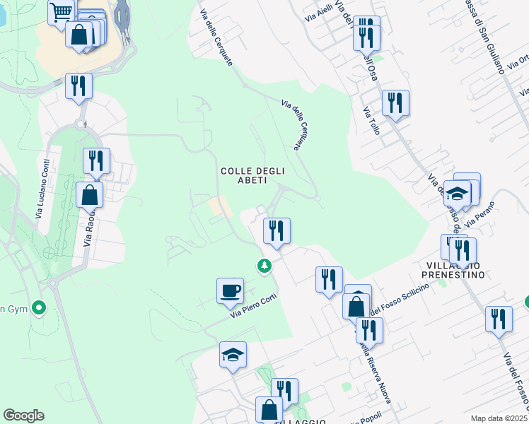 map of restaurants, bars, coffee shops, grocery stores, and more near 93-119 Via Raffaello Liberti in Rome