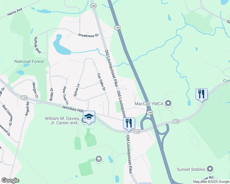 map of restaurants, bars, coffee shops, grocery stores, and more near 1804 Old Louisquisset Pike in Lincoln