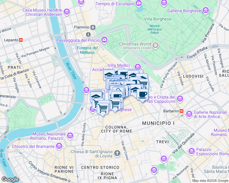 map of restaurants, bars, coffee shops, grocery stores, and more near 23-27 Via Bocca di Leone in Roma