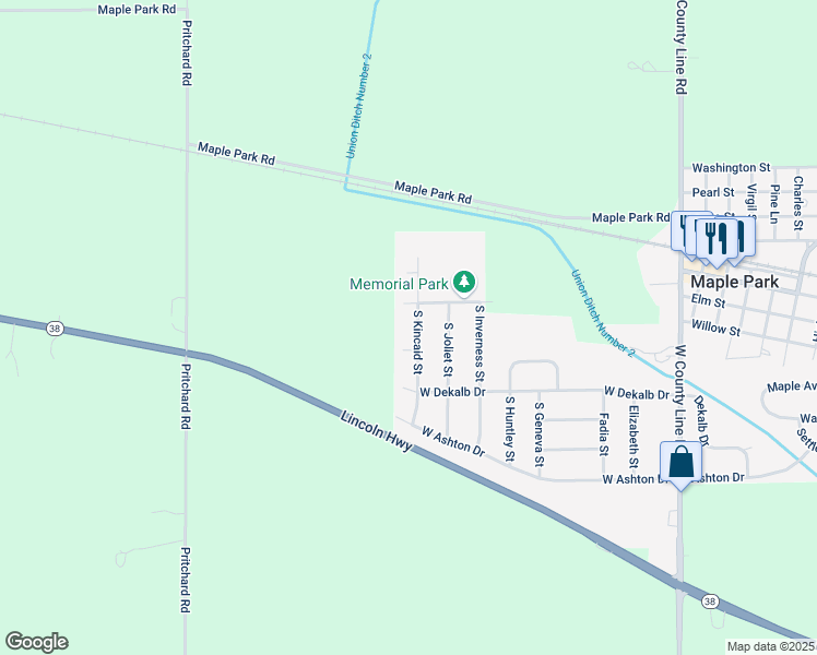 map of restaurants, bars, coffee shops, grocery stores, and more near 413 South Kincaid Street in Maple Park