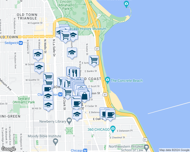 map of restaurants, bars, coffee shops, grocery stores, and more near in Chicago