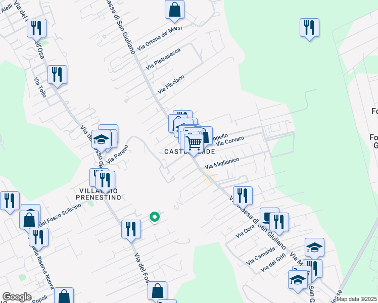 map of restaurants, bars, coffee shops, grocery stores, and more near 264-272 Via Massa di San Giuliano in Roma