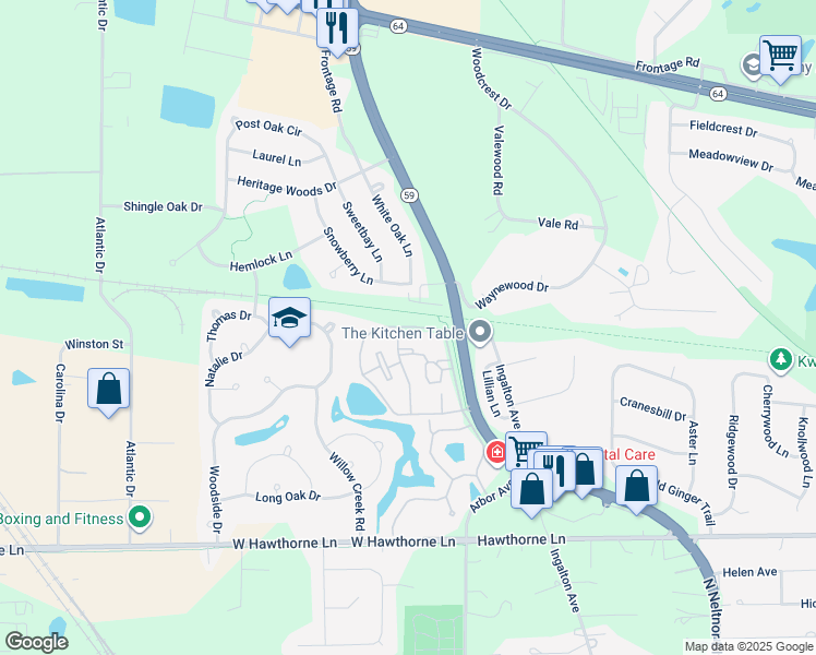 map of restaurants, bars, coffee shops, grocery stores, and more near 1228 Kings Circle in West Chicago