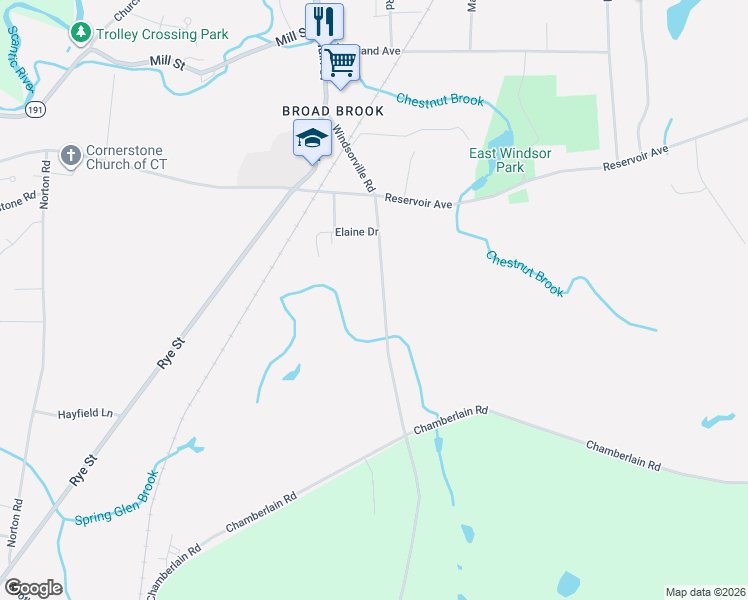 map of restaurants, bars, coffee shops, grocery stores, and more near 48 Windsorville Road in East Windsor
