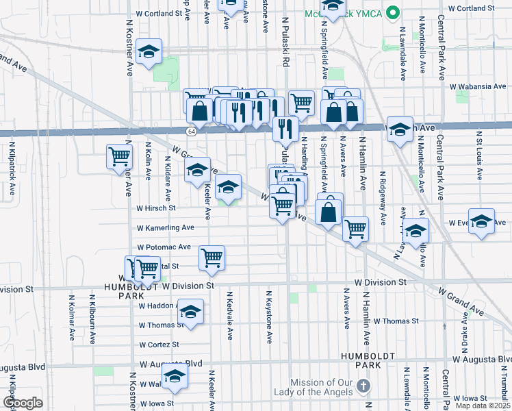 map of restaurants, bars, coffee shops, grocery stores, and more near in Chicago