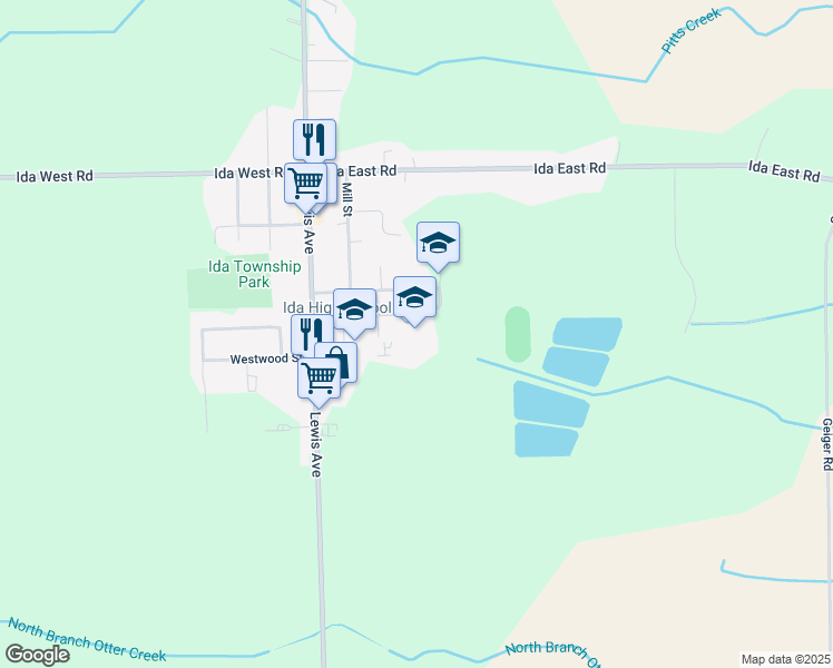 map of restaurants, bars, coffee shops, grocery stores, and more near 3145 Prairie Street in Ida