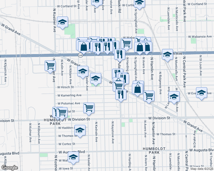 map of restaurants, bars, coffee shops, grocery stores, and more near in Chicago