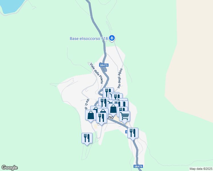 map of restaurants, bars, coffee shops, grocery stores, and more near 189 Via degli Alpini in Scanno