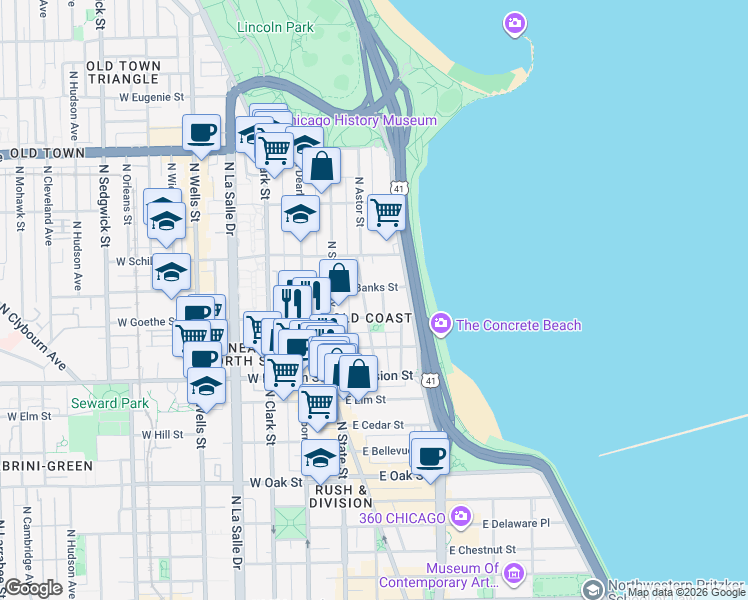 map of restaurants, bars, coffee shops, grocery stores, and more near in Chicago