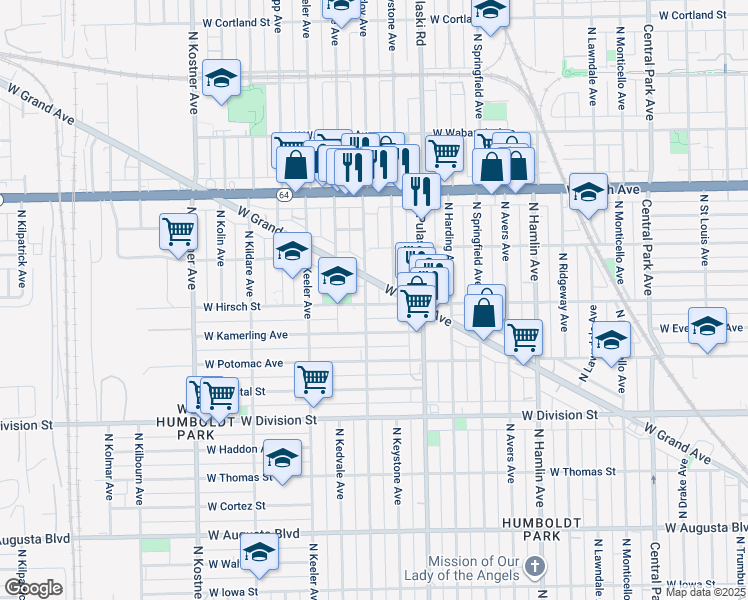 map of restaurants, bars, coffee shops, grocery stores, and more near in Chicago