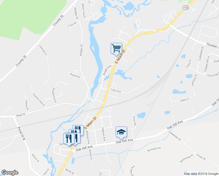 map of restaurants, bars, coffee shops, grocery stores, and more near 10 Fuller Avenue in Attleboro