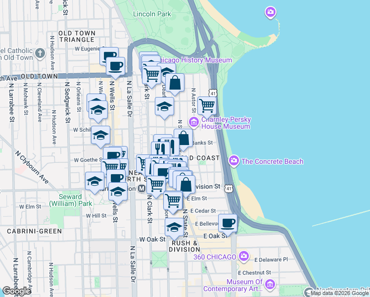 map of restaurants, bars, coffee shops, grocery stores, and more near in Chicago