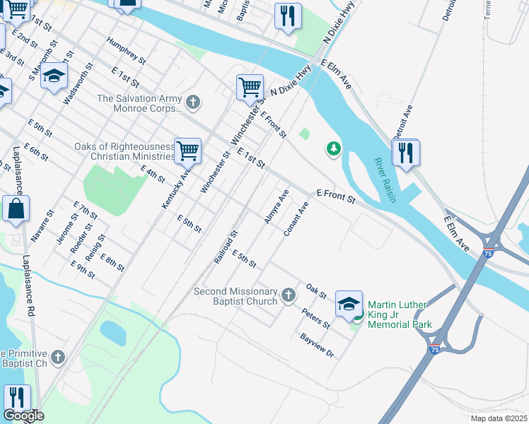 map of restaurants, bars, coffee shops, grocery stores, and more near 230 Almyra Avenue in Monroe
