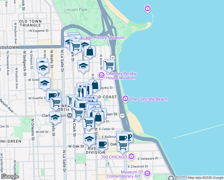 map of restaurants, bars, coffee shops, grocery stores, and more near in Chicago