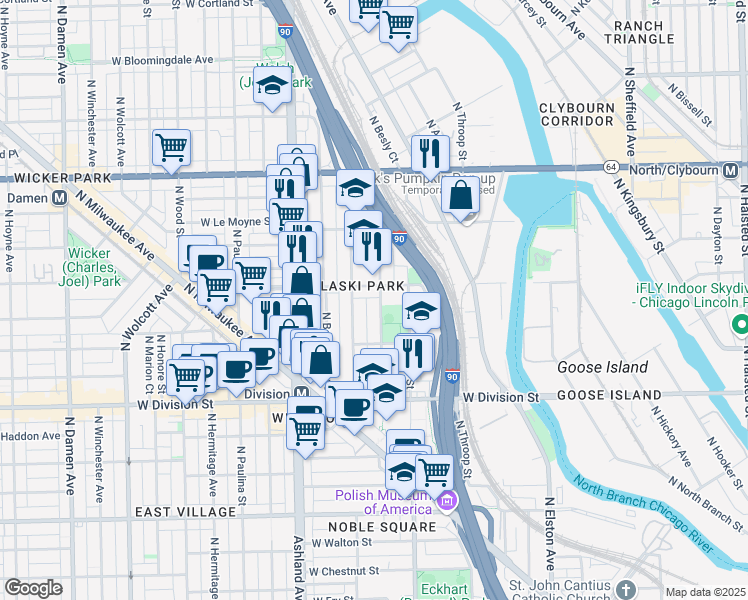 map of restaurants, bars, coffee shops, grocery stores, and more near in Chicago